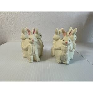 Jade Colection Ceramic Bunnies Candle Holders Easter Spring Decor Figurines PAIR